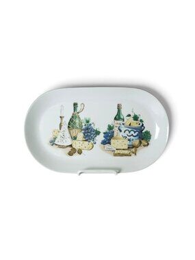 Vintage Kahla GDR Oval Serving Platter Cheese Grapes Wine 13x8"